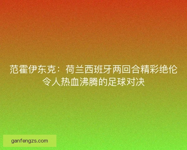 范霍伊东克：荷兰西班牙两回合精彩绝伦令人热血沸腾的足球对决